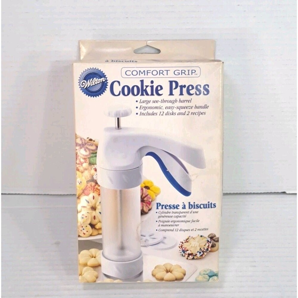 Wilton Comfort Grip Cookie Press 2104-4011 w/ 12 Disks Easy Squeeze Handle